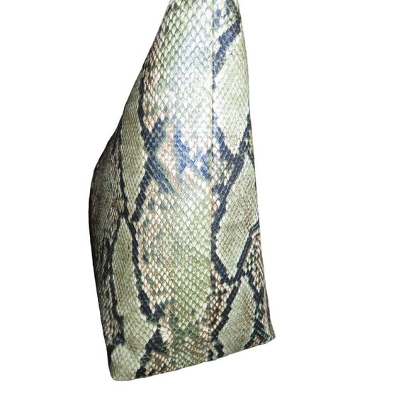 Badgley Mischka Colorful Snakeskin Embossed Vegan Leather Double Handle Tote - Picture 6 of 12